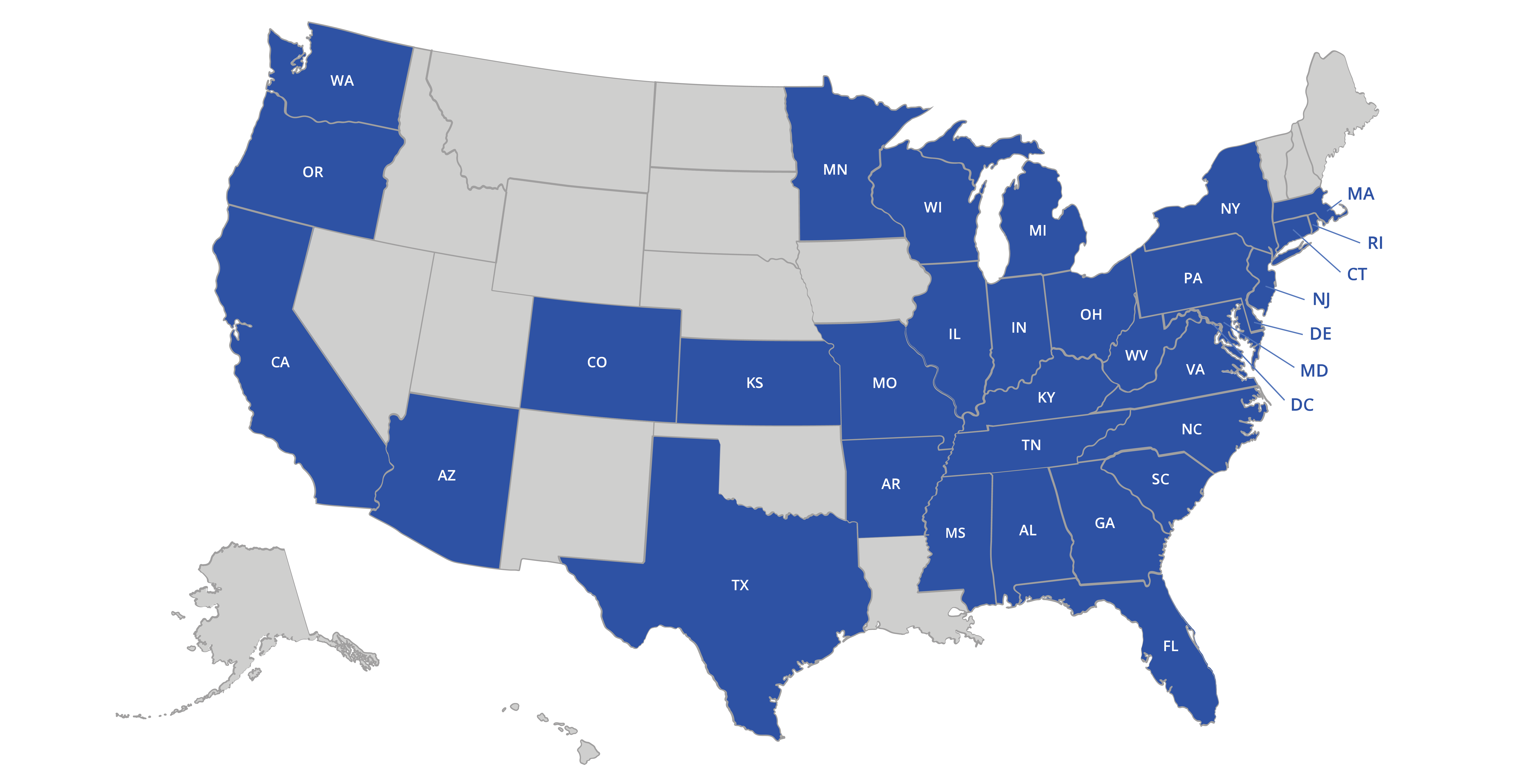Guidance Home Services map of serviced partner locations